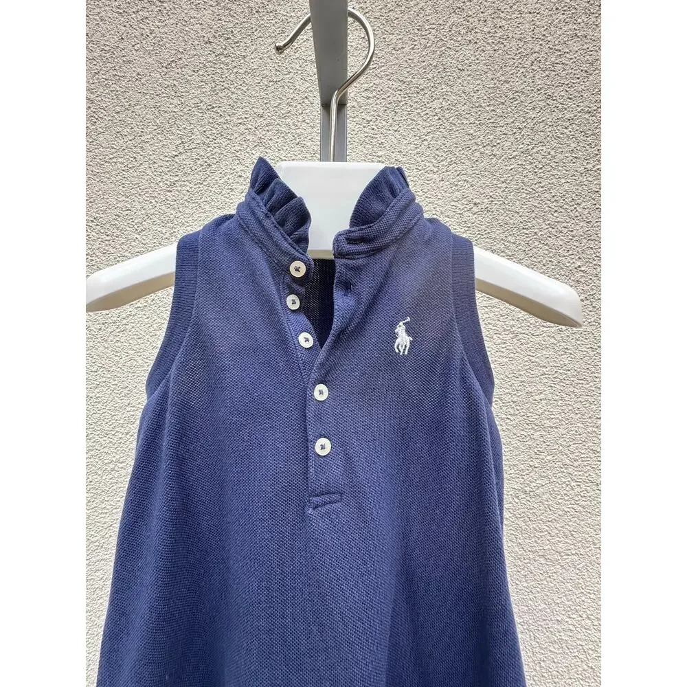 Polo Ralph Lauren Pique Sleeveless Ruffle Dress Baby Size 2T, Blue